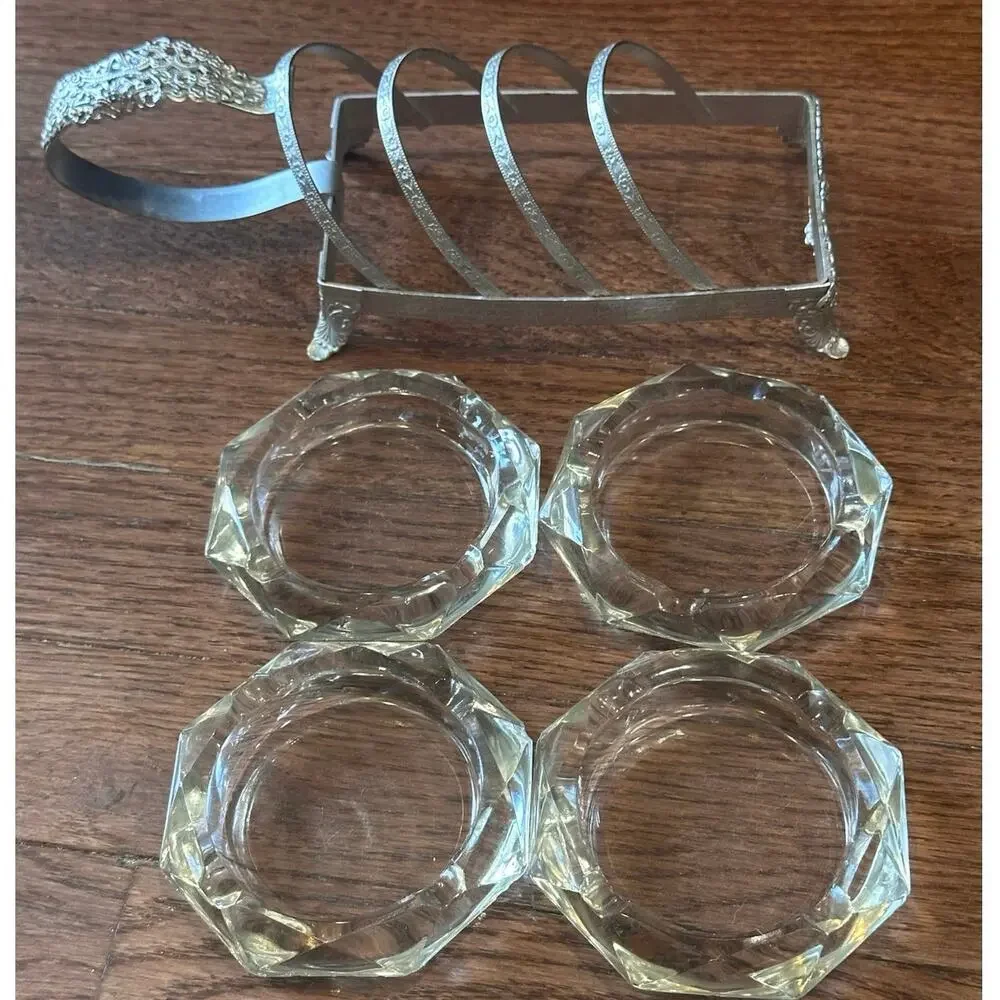 Vintage Mid Century Glass Ashtray & Caddy Set Floral-Like New